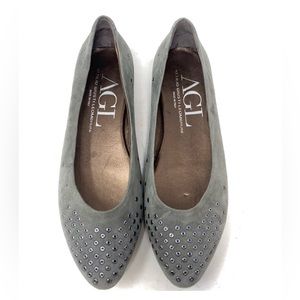 Attilio Giusti Leombruni Shoes Gray Suede Studded Flats Size 38.5 Made in Italy